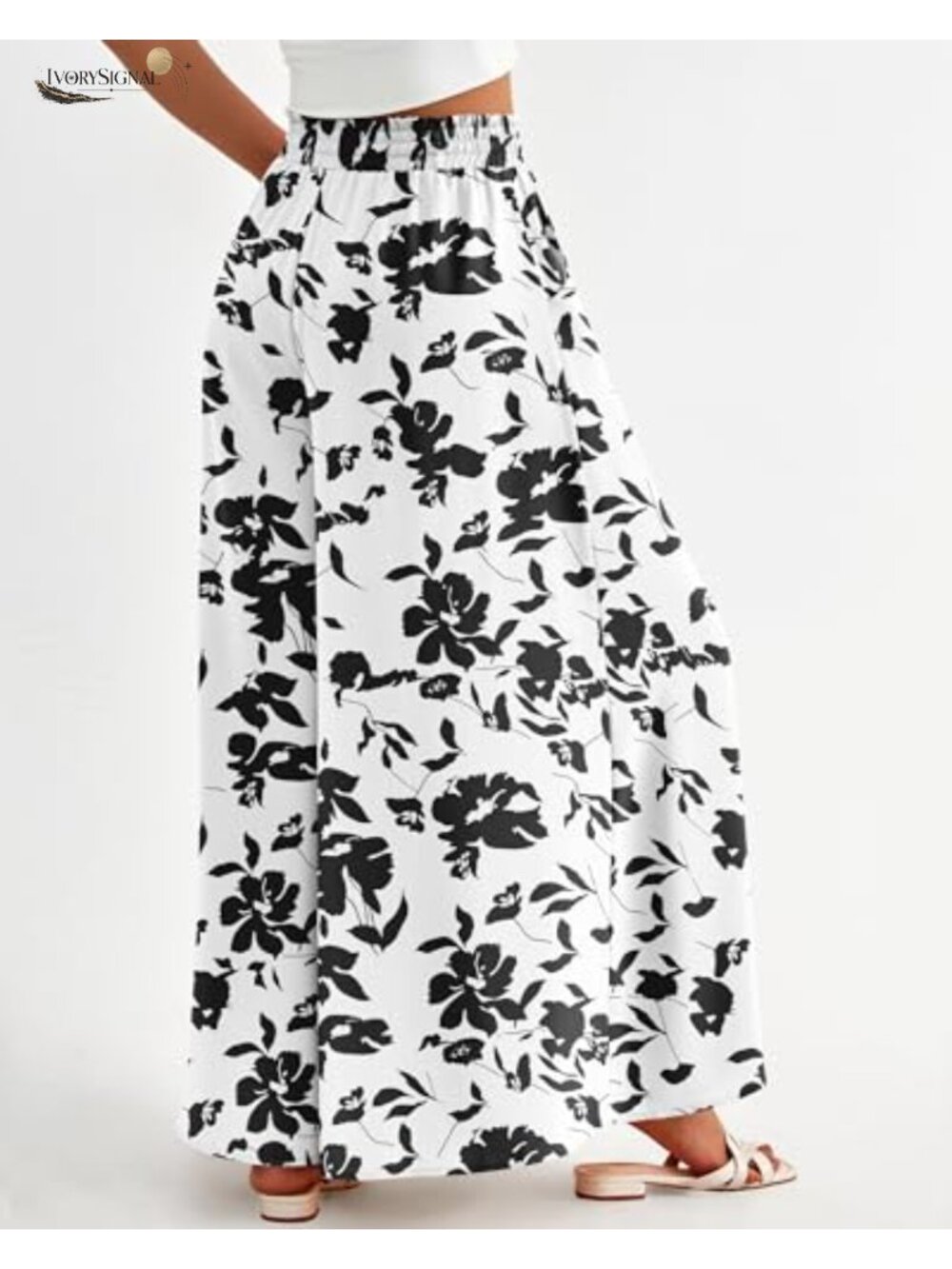 Women's Flowy Wide Leg Palazzo Pants with Drawstring Waist and Side Pockets - Picture 4 of 6